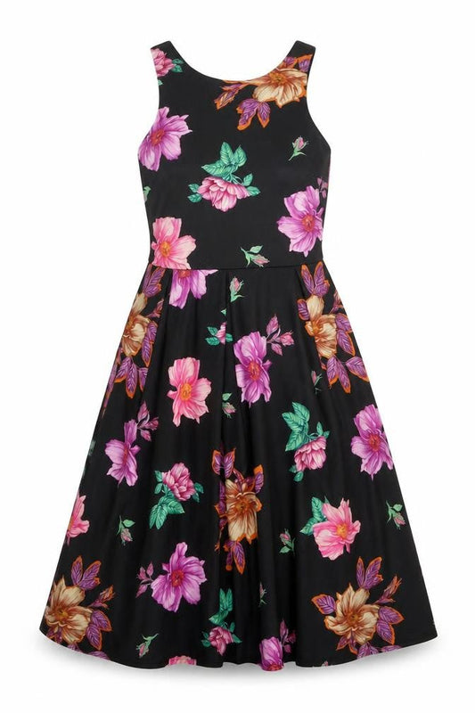 New Look Womens Multicoloured Floral Polyester A-Line Size 14 Round Neck Zip