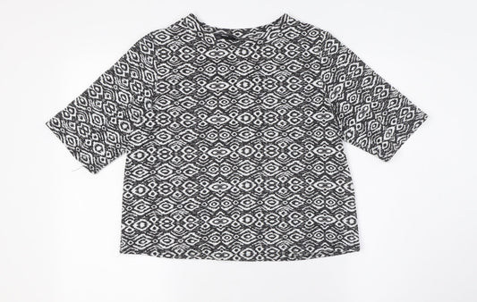 New Look Womens Black Polyester Basic Button-Up Size 10 Crew Neck