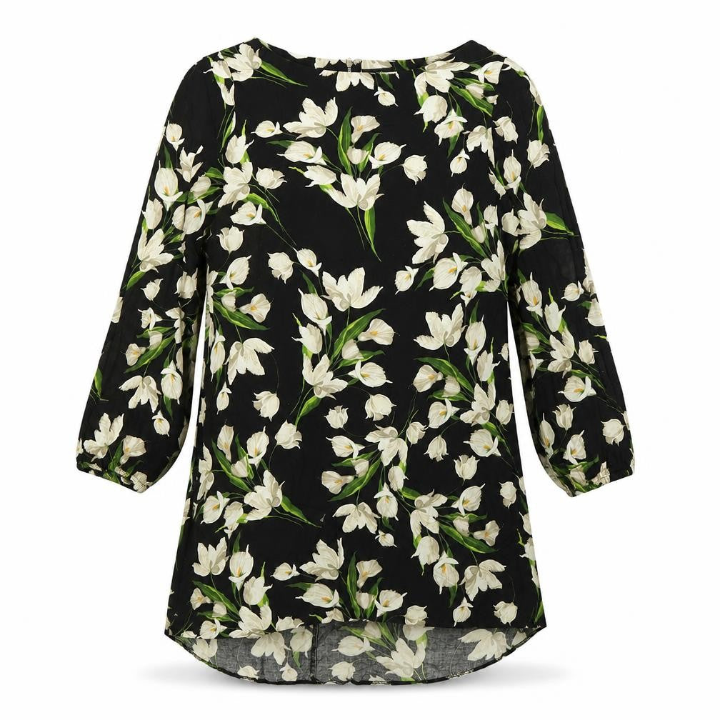 Wallis Womens Black Floral Viscose Shirt Dress Size 14 Boat Neck Zip