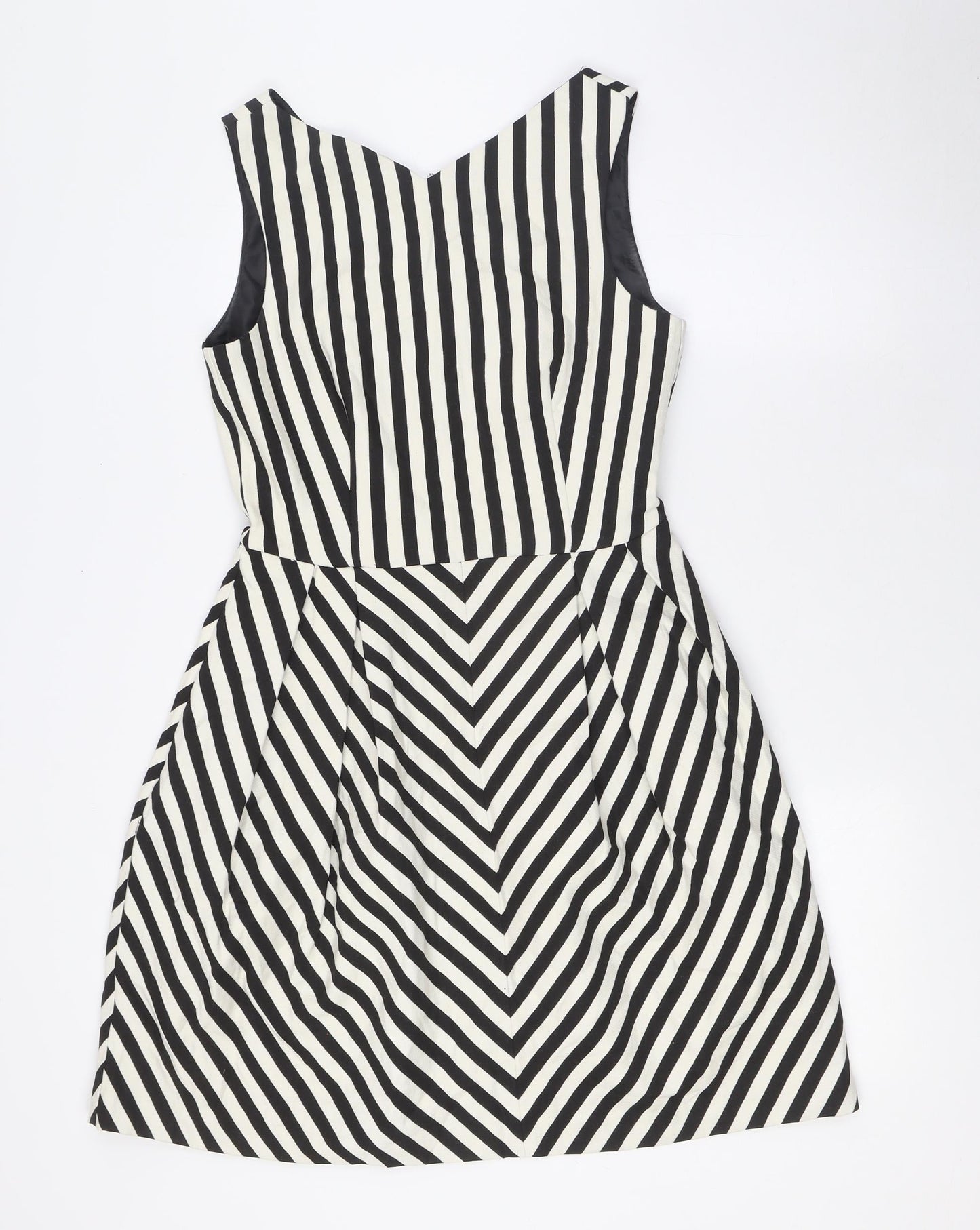 Zara Womens Black Striped Polyester A-Line Size M V-Neck Zip