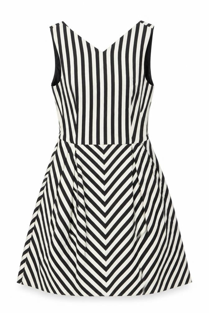 Zara Womens Black Striped Polyester A-Line Size M V-Neck Zip