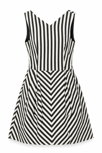 Zara Womens Black Striped Polyester A-Line Size M V-Neck Zip