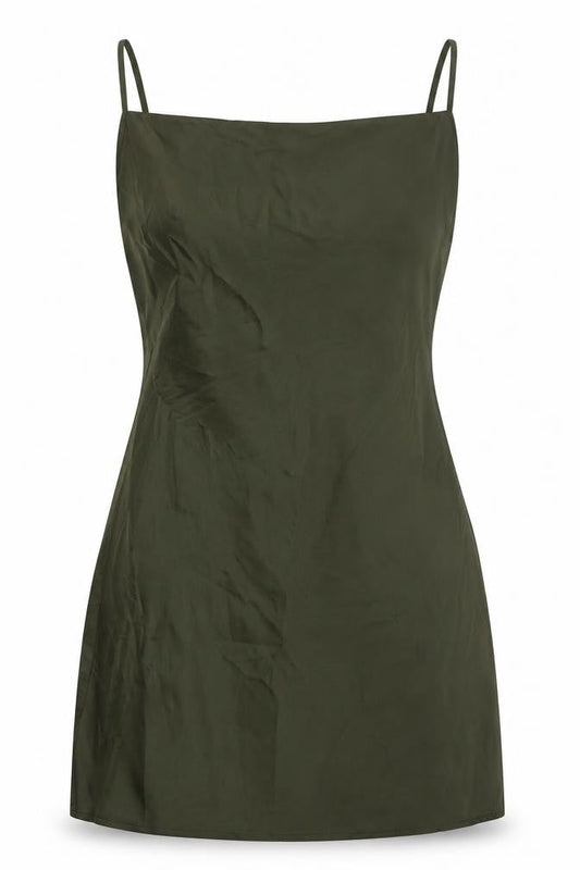 Stradivarius Womens Green Polyester A-Line Size M Square Neck