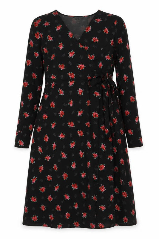 New Look Womens Multicoloured Floral Polyester A-Line Size 18 V-Neck - Wrap Top