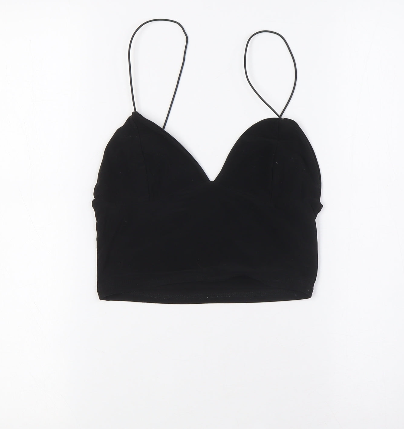 PRETTYLITTLETHING Womens Black Polyester Cropped Blouse Size 8 V-Neck