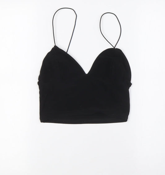 PRETTYLITTLETHING Womens Black Polyester Cropped Blouse Size 8 V-Neck
