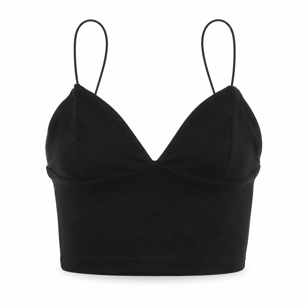 PRETTYLITTLETHING Womens Black Polyester Cropped Blouse Size 8 V-Neck
