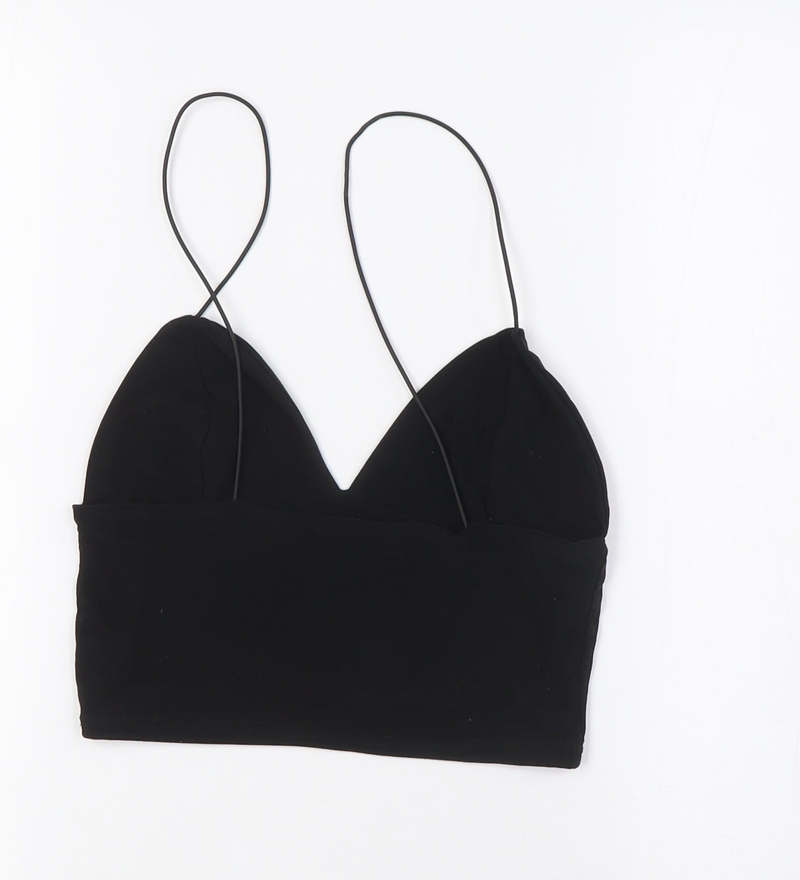 PRETTYLITTLETHING Womens Black Polyester Cropped Blouse Size 8 V-Neck