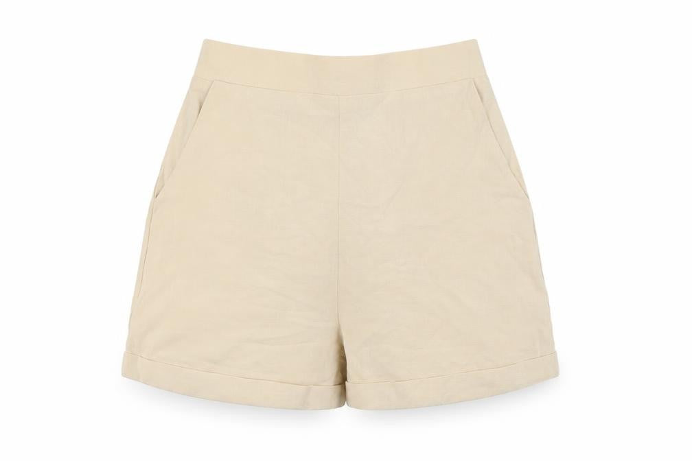 Princess Polly Womens Beige Cotton Basic Shorts Size 6 L3 in Regular - Turn Ups