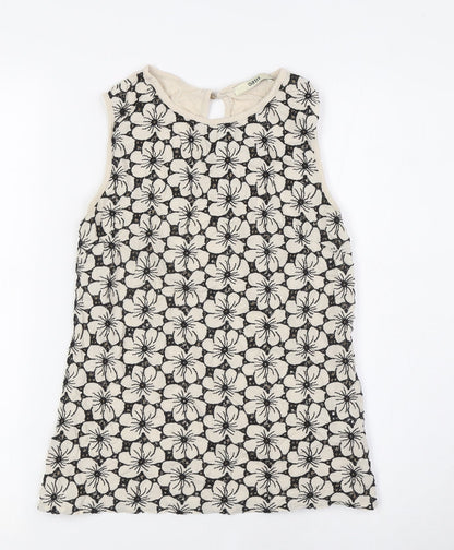 Oasis Womens Beige Floral Polyester Basic Blouse Size XS Round Neck