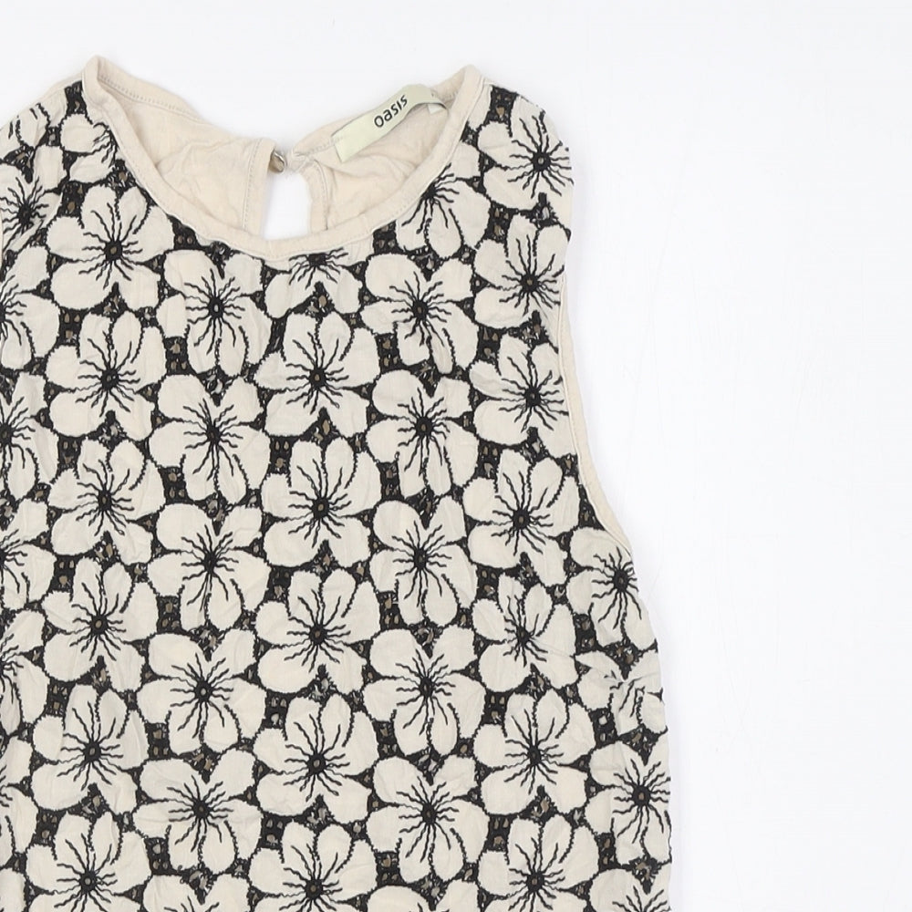 Oasis Womens Beige Floral Polyester Basic Blouse Size XS Round Neck