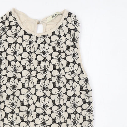 Oasis Womens Beige Floral Polyester Basic Blouse Size XS Round Neck