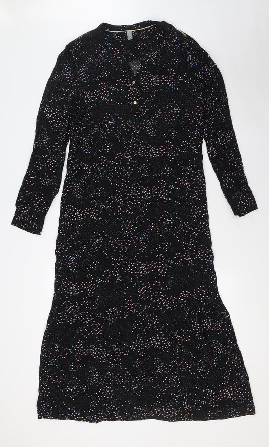 CULTURE Womens Black Viscose A-Line Size M V-Neck Button - Tiered