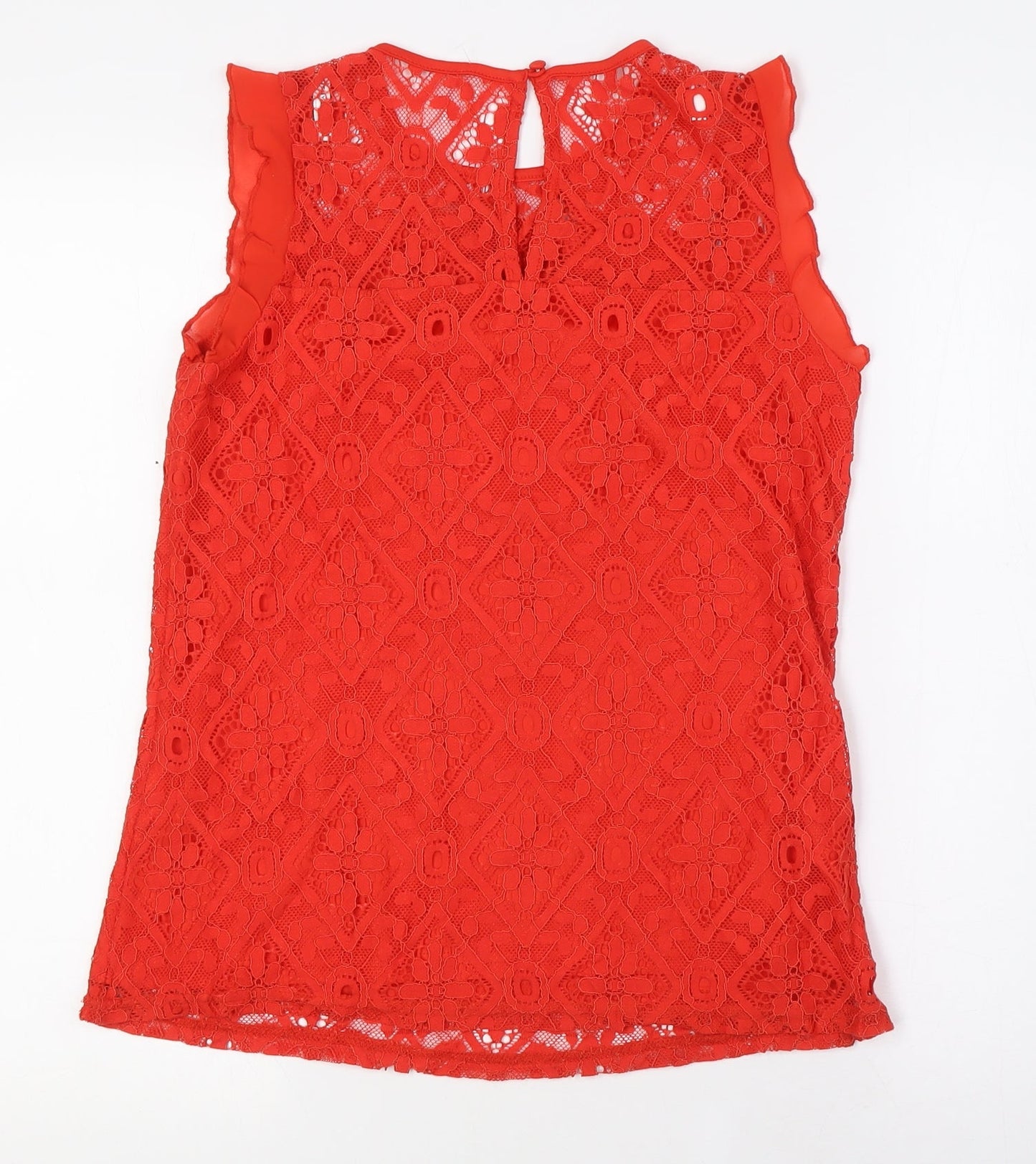 Oasisr Womens Red Nylon Basic Blouse Size 6 Round Neck - Lace Overlay