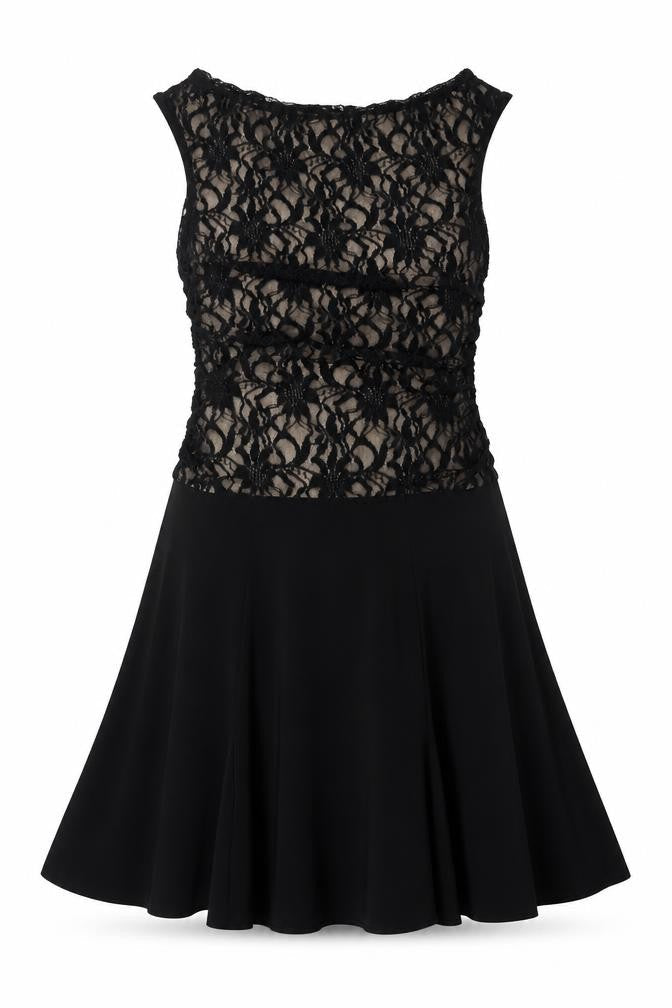 Marina Womens Black Polyester A-Line Size M Cowl Neck - Lace Overlay