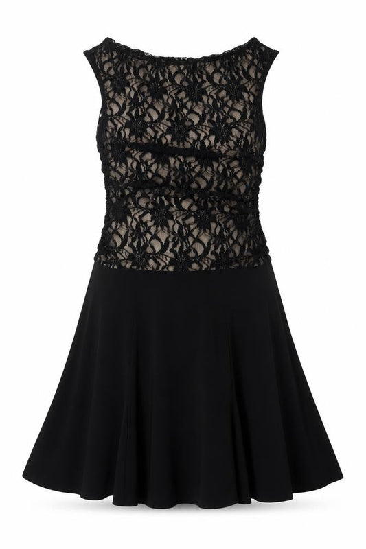 Marina Womens Black Polyester A-Line Size M Cowl Neck - Lace Overlay