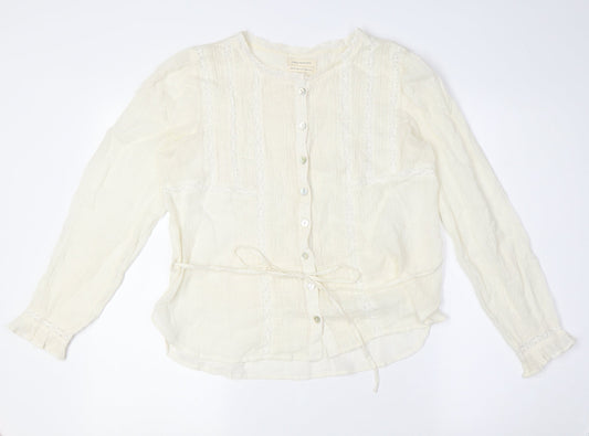 Urban Outfitters Womens Ivory Polyester Basic Blouse Size XS Round Neck - Belted