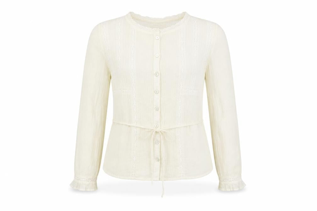Urban Outfitters Womens Ivory Polyester Basic Blouse Size XS Round Neck - Belted