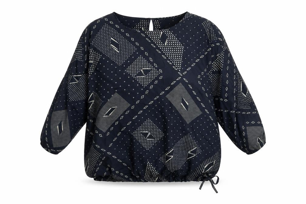 Autograph Womens Blue Geometric Silk Basic Blouse Size 16 Round Neck