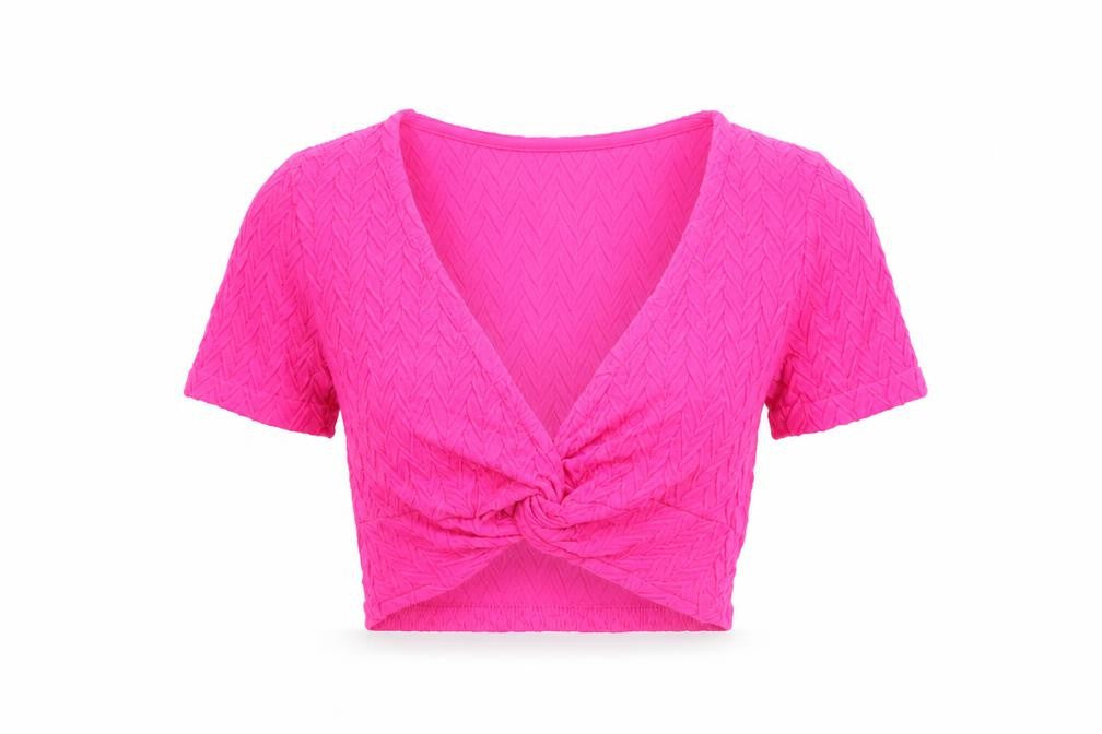 Dunnes Womens Pink Polyamide Cropped T-Shirt Size XS V-Neck