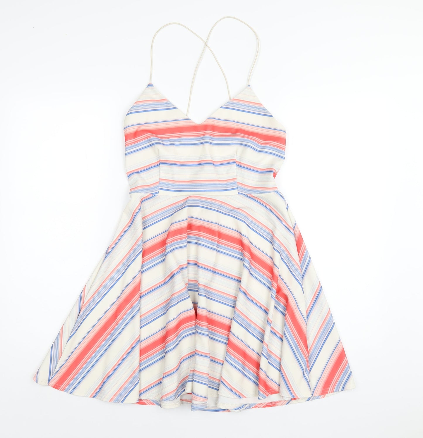 New Look Womens Multicoloured Striped Polyester A-Line Size 12 V-Neck Zip
