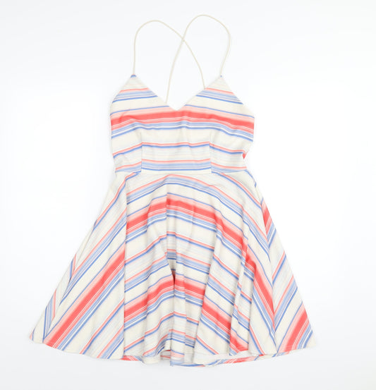 New Look Womens Multicoloured Striped Polyester A-Line Size 12 V-Neck Zip
