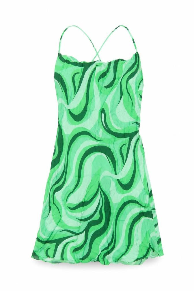 Zara Womens Green Geometric Viscose Slip Dress Size M Cowl Neck Pullover