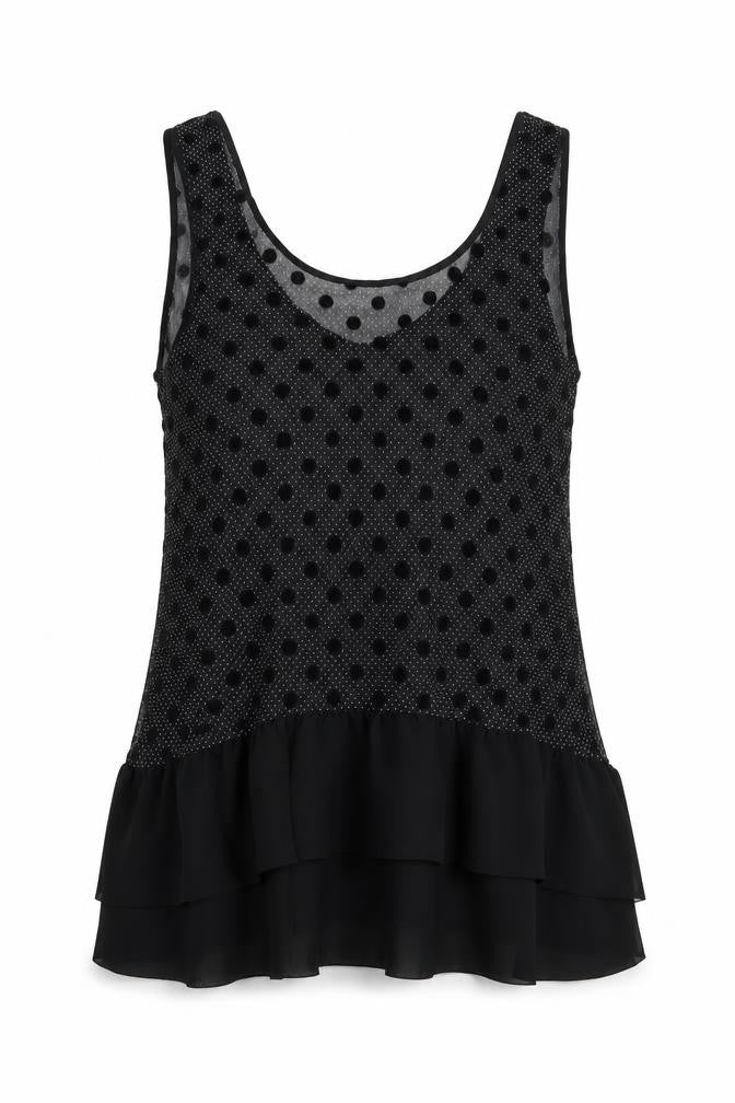 Miss Selfridge Womens Black Polka Dot Polyester Basic Tank Size 12 Scoop Neck