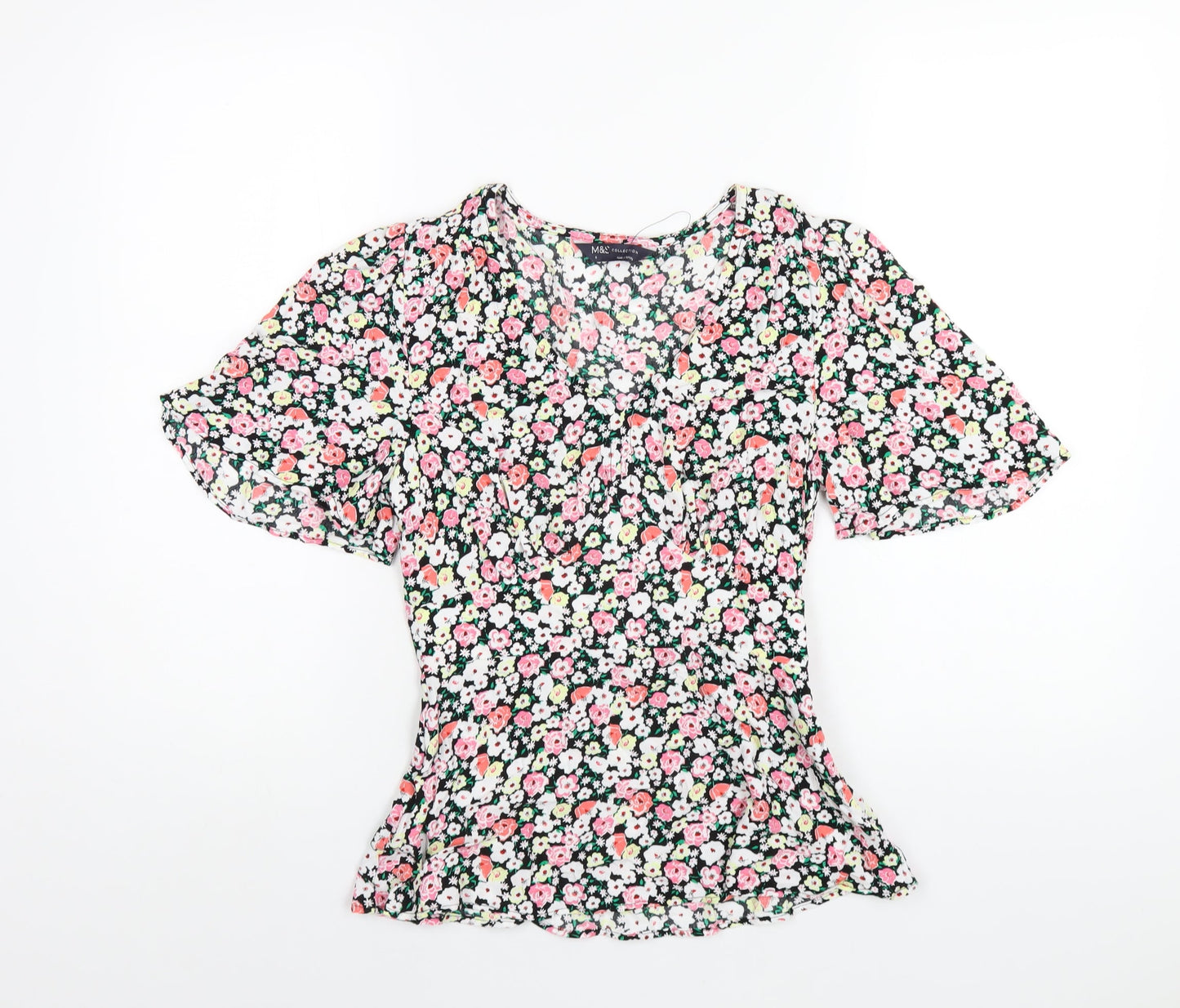Marks and Spencer Womens Multicoloured Floral Viscose Basic Blouse Size 6 V-Neck