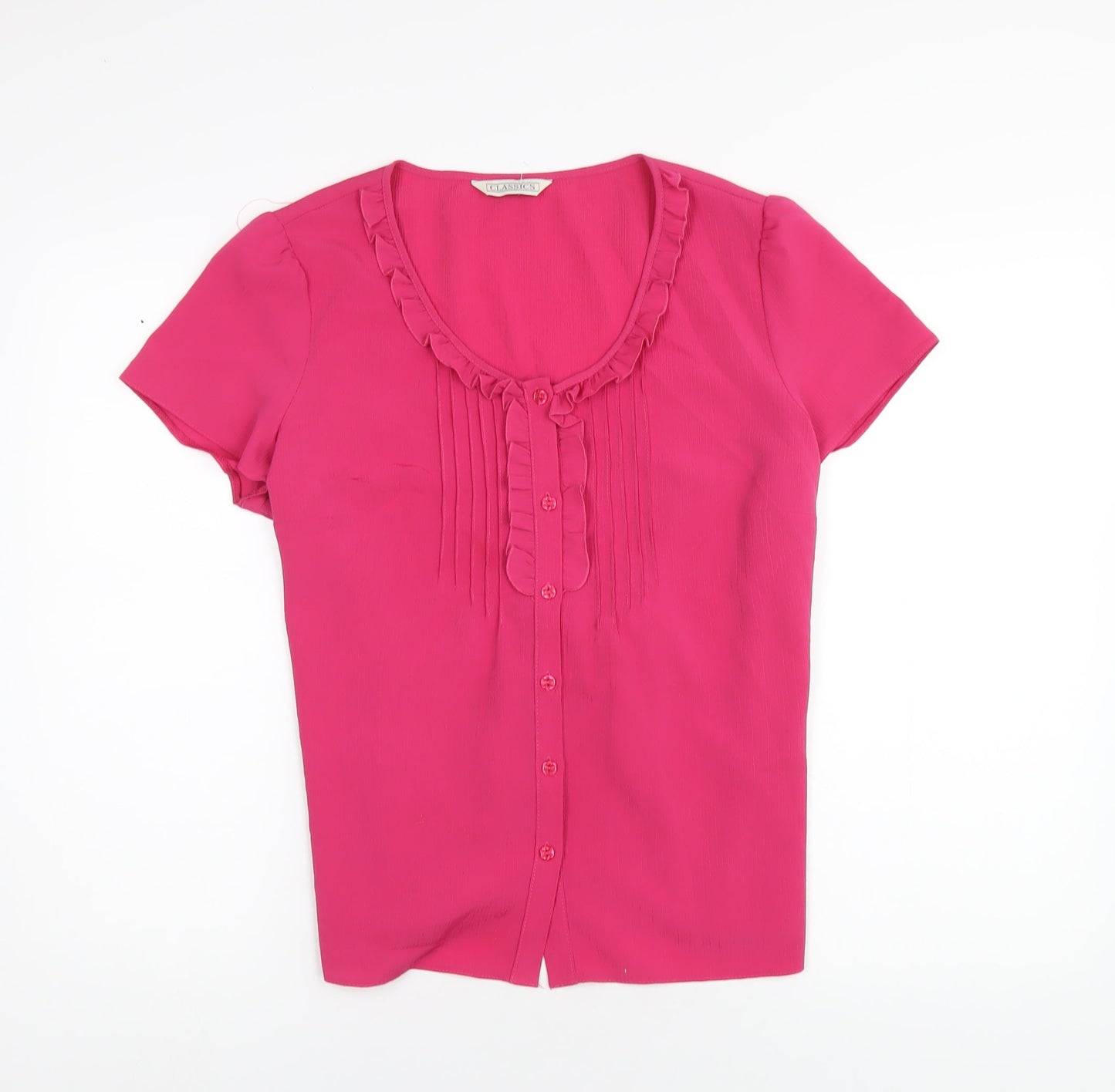 Classic Womens Pink Polyester Basic Button-Up Size 16 Scoop Neck