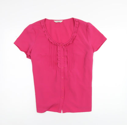 Classics Womens Pink Polyester Basic Button-Up Size 16 Scoop Neck