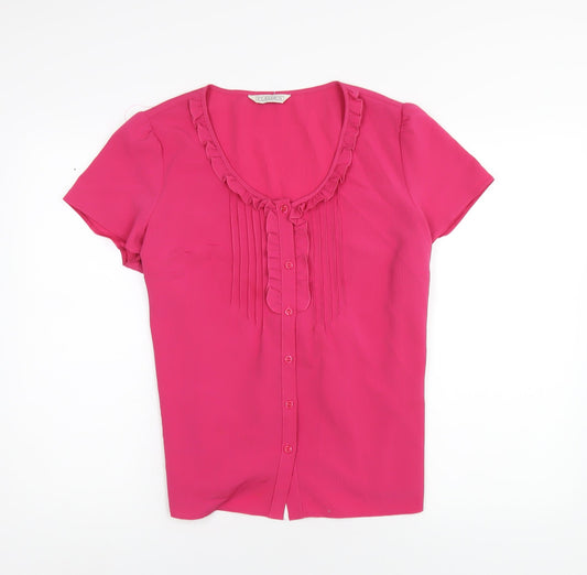 Classic Womens Pink Polyester Basic Button-Up Size 16 Scoop Neck
