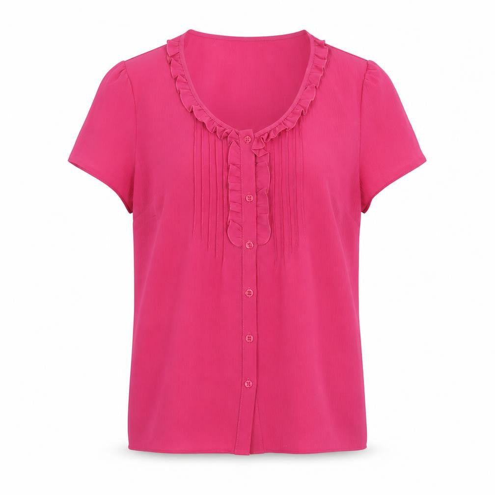Classic Womens Pink Polyester Basic Button-Up Size 16 Scoop Neck