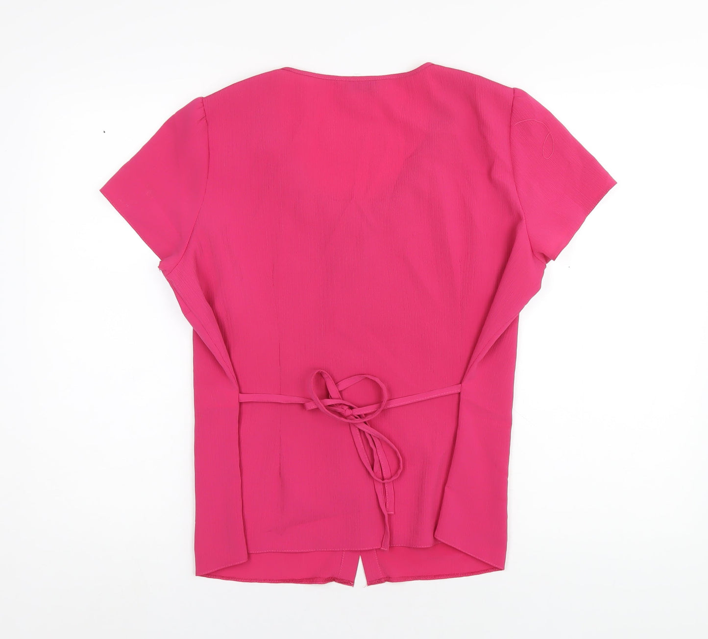 Classic Womens Pink Polyester Basic Button-Up Size 16 Scoop Neck
