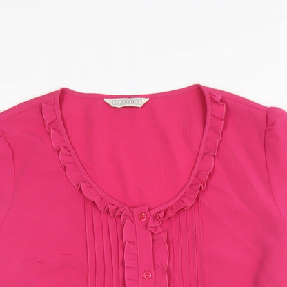 Classics Womens Pink Polyester Basic Button-Up Size 16 Scoop Neck