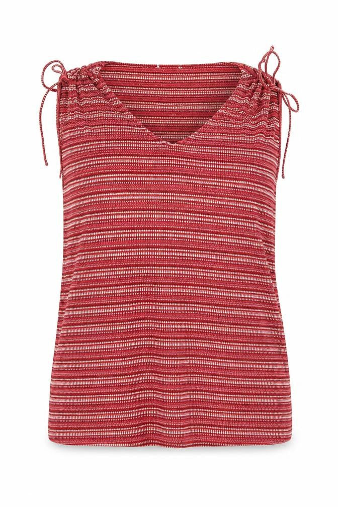 TOM TAILOR Womens Red Striped Cotton Basic Tank Size 2XL V-Neck