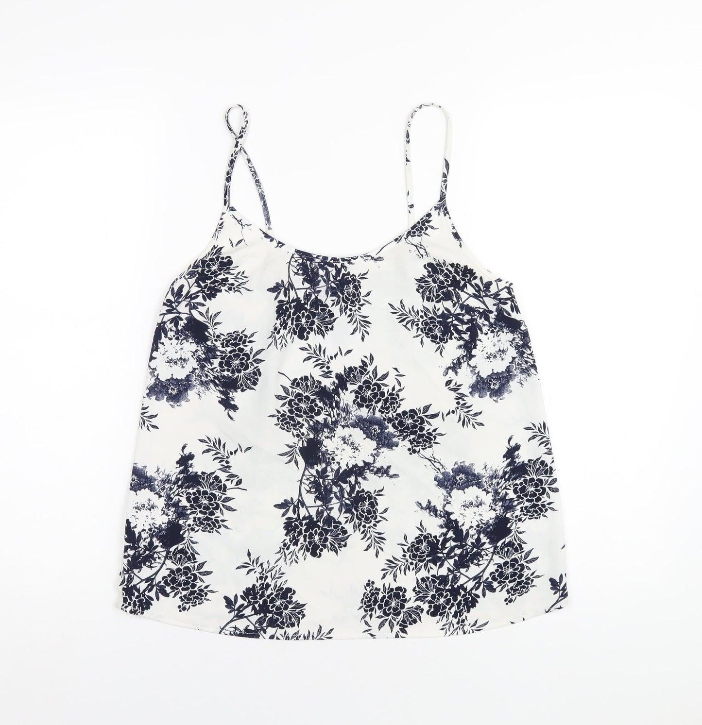NEXT Womens White Geometric Polyester Camisole T-Shirt Size 8 Scoop Neck