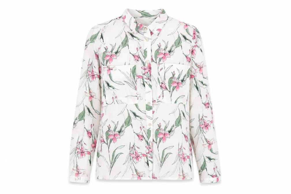Classics Womens White Floral Cotton Basic Button-Up Size 12 Collared