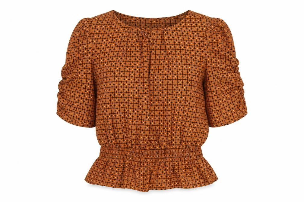FOREVER 21 Womens Brown Geometric Polyester Basic T-Shirt Size XS Round Neck