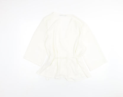 Boohoo Womens White Polyester Wrap Blouse Size 14 V-Neck