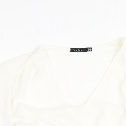 Boohoo Womens White Polyester Wrap Blouse Size 14 V-Neck