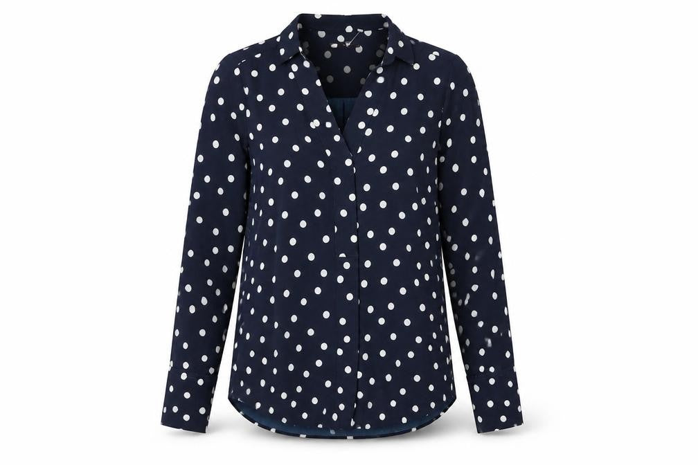 Marks and Spencer Womens Blue Polka Dot Polyester Basic Blouse Size 8 Collared