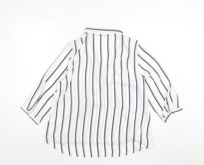Marks & Spencer Womens White Striped Polyester Basic Blouse Size 14 V-Neck