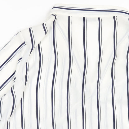 Marks & Spencer Womens White Striped Polyester Basic Blouse Size 14 V-Neck