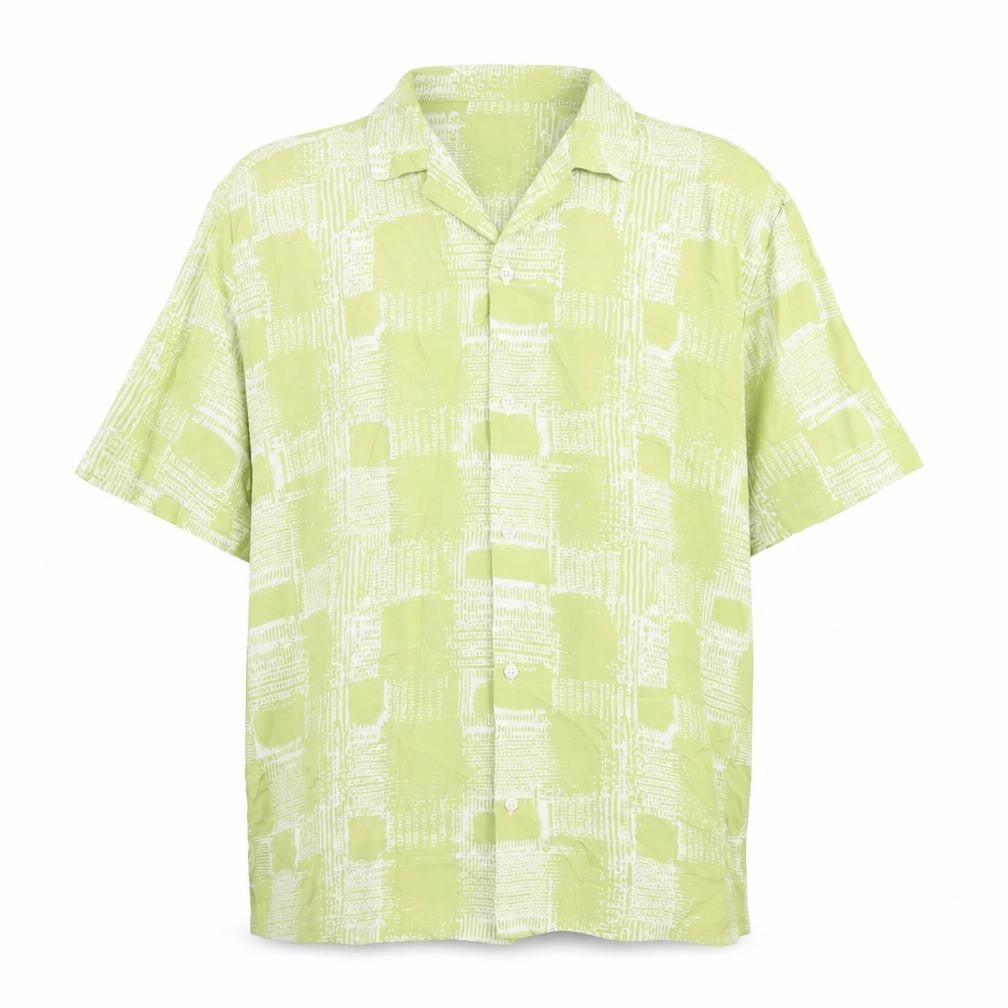 ASOS Mens Green Geometric Viscose Button-Up Size S Collared Button