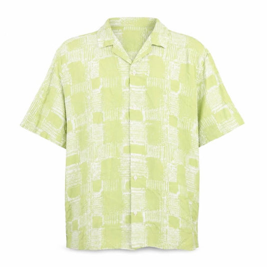 ASOS Mens Green Geometric Viscose Button-Up Size S Collared Button