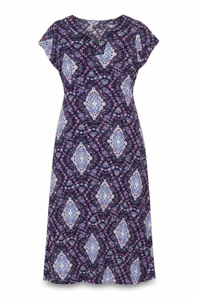 EWM Womens Multicoloured Geometric Viscose A-Line Size 12 V-Neck Pullover