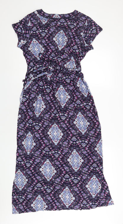 EWM Womens Multicoloured Geometric Viscose A-Line Size 12 V-Neck Pullover