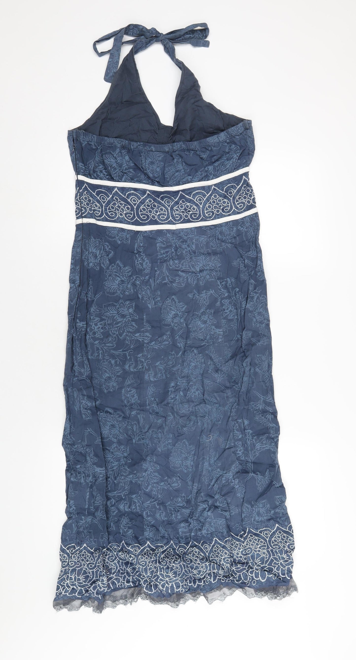 Klass Womens Blue Geometric Cotton A-Line Size 12 Halter Zip