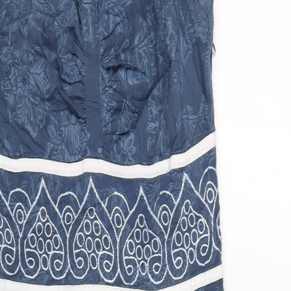 Klass Womens Blue Geometric Cotton A-Line Size 12 Halter Zip